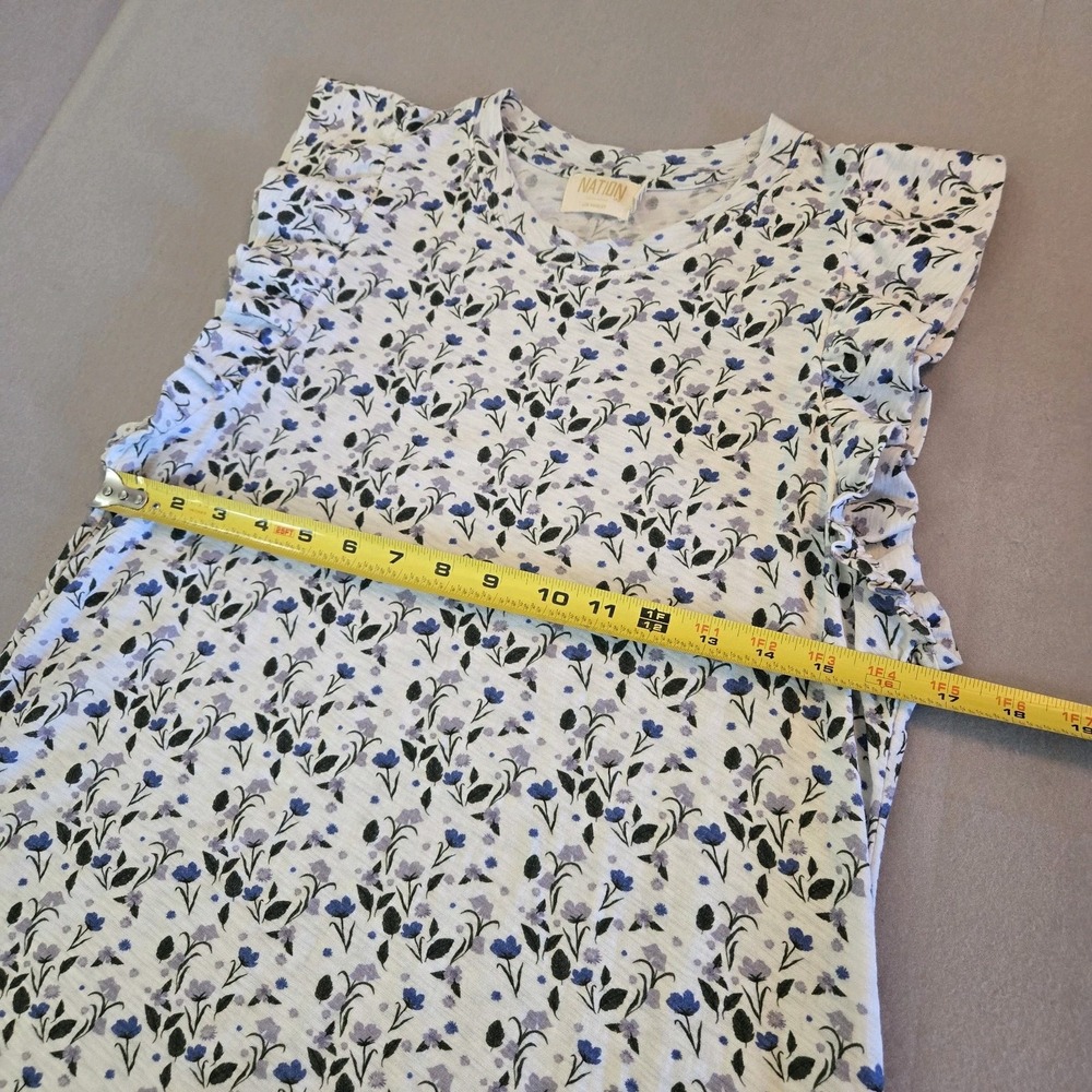 Nation LTD Womens Blue Floral Ruffle Pima Cotton Sleeveless Top Large RN150751 - Picture 5 of 10